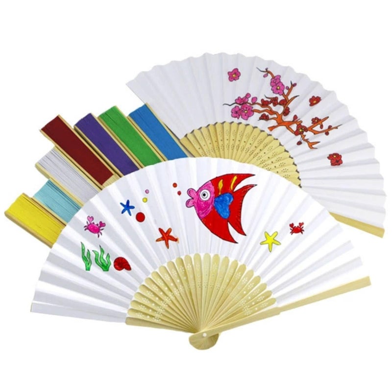 Hztyyier Decorative Folding Paper Fan, Elegant Handheld Fan with Rib for Wedding, Festival, Party, Performance - Image 2